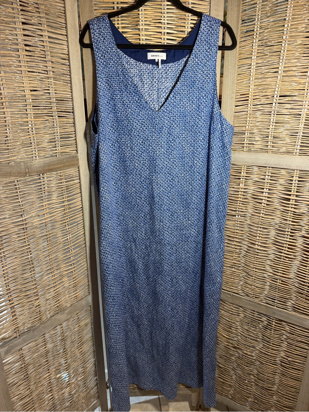 Pure DKNY Navy and Light Blue 100% Linen Maxi Dress - size XL